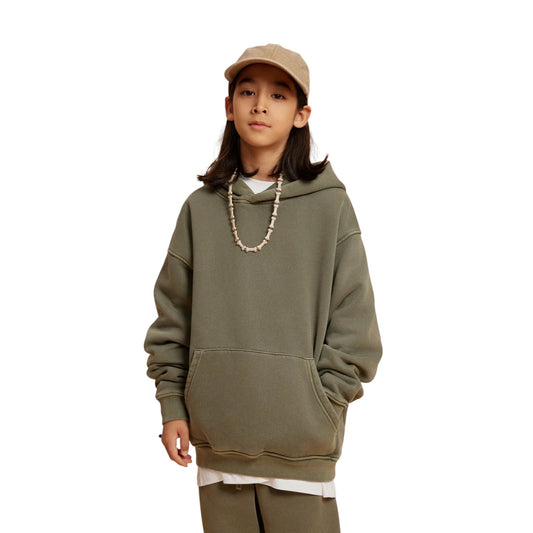 Waynew 355G Fleece Washed Distressed Kids Hoodie