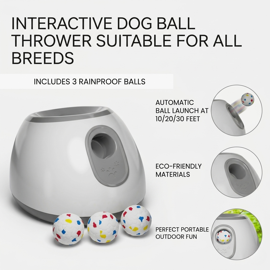Waynew Smart Automatic Dog Ball Launcher - Interactive Heavy-Duty Pet Toy with Adjustable Distance Settings