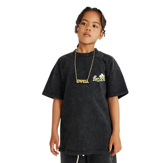 Waynew Kids 270g Heavyweight Washed Cotton Flower Print T-Shirt